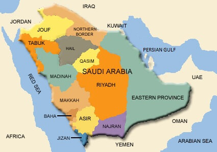 regional karte von saudi arabischeien